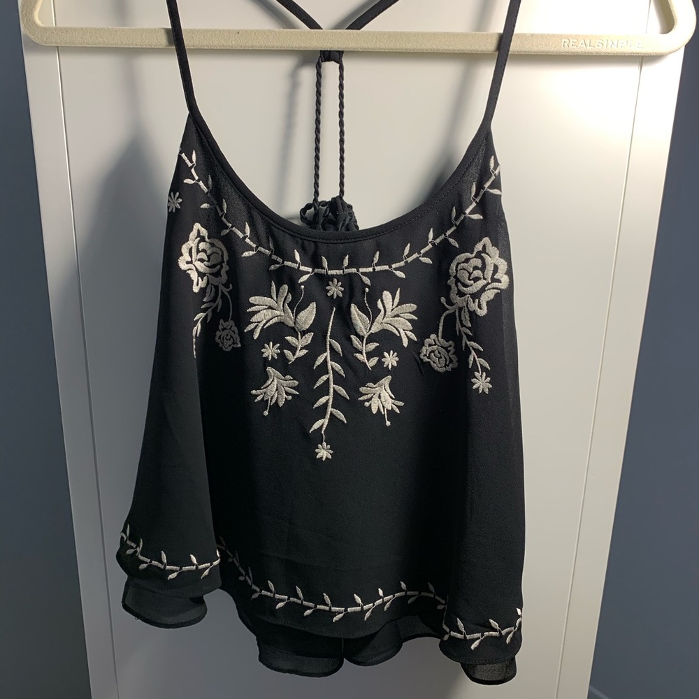 En Creme Black Floral Tank Blouse Size S